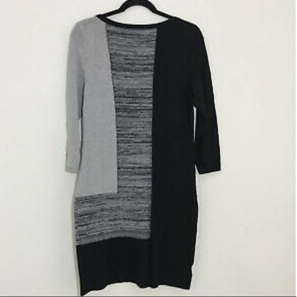 Ann Taylor Black Gray Colorblock Sweater dress boat neck 3/4 sleeve Wool…
